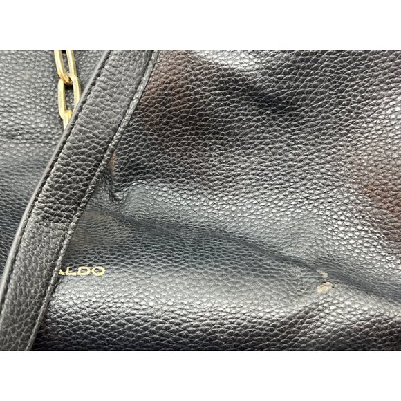 Aldo 2-Piece Black Leather Tote & Pouch Set With Gold Chain Strap - Picture 7 of 13
